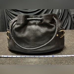 Cole Haan Denney Black Leather Shoulder Bag Purse Woven Pockets Sections
